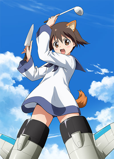 Le nouveau visuel montrant Yoshika Miyafuji, l'héroïne de la série, avec des ustensiles de cuisine.